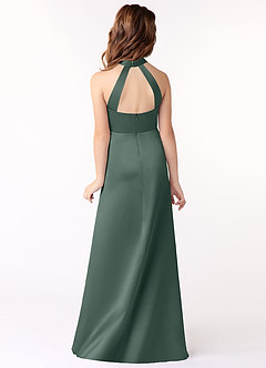 Azazie Laurel Junior Sea Moss A-Line Stretch Satin Dress image3