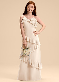 Azazie Evara Junior Robe Trapèze en Mousseline de soie Albâtre Blanc image4