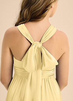Azazie Jaylah Junior Butter A-Line Pleated Stretch Satin Dress image7