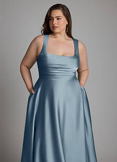 Azazie Azaria Bridesmaid Dresses Dusty Blue A-Line Corset Stretch Satin Dress image12