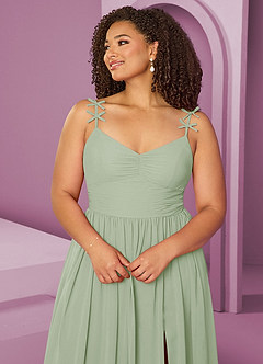 Barbie ♥ Azazie Jurken voor bruidsmeisjes Jurk van Chiffon met A-Lijn Geplooid Stoffige Salie image6