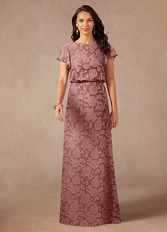 Azazie Lehi Mother of the Bride Dresses Dusty Rose A-Line Boatneck Floral Burnout Dress image4