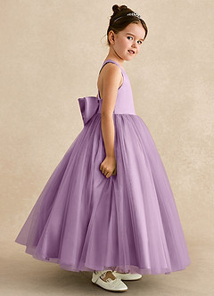 Azazie Peanut Robe Demoiselle D'honneur Fillette Robe Trapèze en Tulle Bretelle Glycine image3