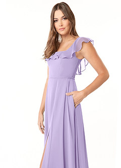 Azazie Jinny Bridesmaid Dresses Lilac A-Line Square Neckline Ruched Chiffon Dress image10