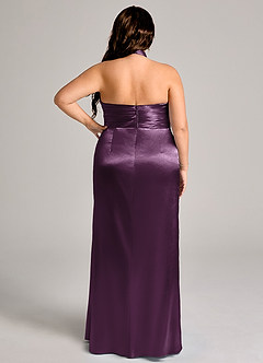 Azazie Jemma Bridesmaid Dresses Plum Sheath Pleated Metallic Satin Dress image9