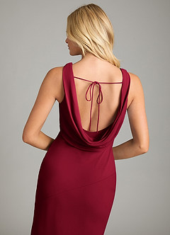 Azazie Rylina Vestidos de damas de honor Vestido de Borgoña de Gasa de Corte Sirena con Plisado image2