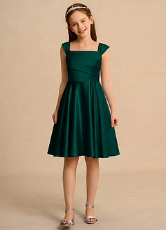 Azazie Budle Girls Formal Flower Girl Dresses Pine A-Line Pleated Matte Satin Dress image4