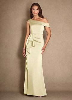 Azazie Hamptons Kleider für die Brautmutter A-Linie Plissee Stretch-Satin Kleid Zitronensorbet image1