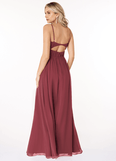 Azazie Yanelie Bridesmaid Dresses Merlot A-Line Scoop Pleated Chiffon Dress image4