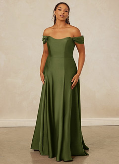 Christian Siriano Bridal for Azazie 1002 Brautjungfernkleider Wandelbar A-Linie Schulterfrei Stretch-Satin Kleid Olivgrün image8