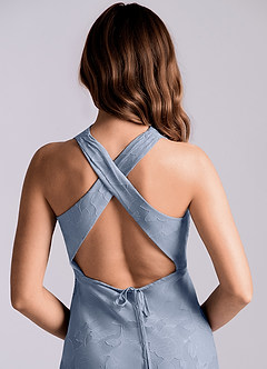 Azazie Evadne Final Sale Dusty Blue Sheath Pleated Floral Burnout Dress image5