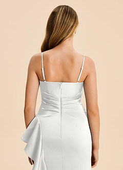 Azazie Lyla Junior White Mermaid Pleated Stretch Satin Dress image6
