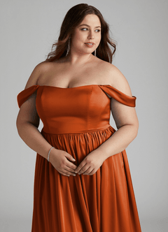 Azazie Morana Jurken voor bruidsmeisjes Converteerbaar Jurk van Stretch Satijn met A-Lijn Off the Shoulder Verbrande Sinaasappel image17