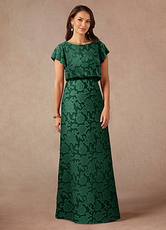 Azazie Lehi Mother of the Bride Dresses Dark Green A-Line Boatneck Floral Burnout Dress image3