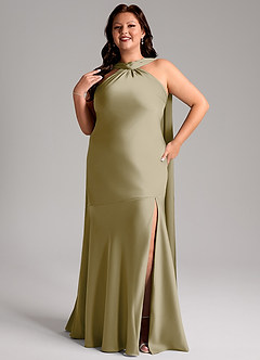 Azazie Kinsley Bridesmaid Dresses Moss Green Mermaid Side Slit Stretch Satin Dress image11