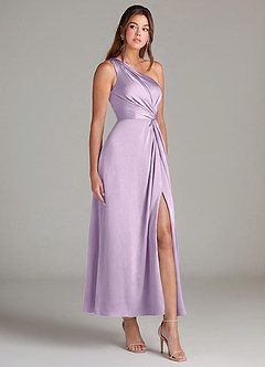 Azazie Brooke Robes de demoiselle d'honneur Robe Trapèze en Satin extensible Asymétrique Frostiges Flieder image5
