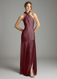 Azazie Nayeli Venta Final Vestido de Sangrado de Satén Elástico de Corte en A con Plisado image3