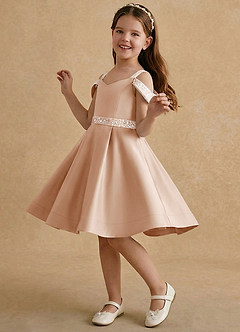 Azazie Judi Blumenmädchenkleider A-Linie Matte Satin Kleid Englisches Rosa image3