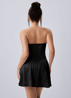 Iphigenie Black Strapless Jacquard Lace-Up Skater Mini Dress image2