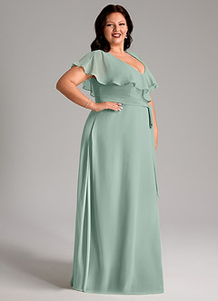 Azazie Lainey Bridesmaid Dresses Agave A-Line with Pockets Chiffon Dress image12