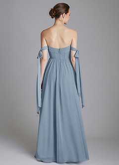 Azazie Ayanna Bridesmaid Dresses Dusty Blue A-Line Off the Shoulder Chiffon Dress image2