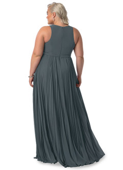 Azazie Lindie Final Sale Pewter A-Line Scoop Pleated Chiffon Dress image22