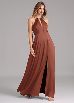 Azazie Evalleen Bridesmaid Dresses Auburn A-Line Pleated Stretch Satin Dress image5