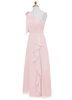 Azazie Aidy Junior Blushing Pink A-Line Bow Chiffon Dress image7