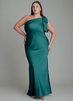 Azazie Yuanna Brudtärnklänningar Klänning av Sjöjungfru i Stretch Satin One-shoulder Påfågelblå image8