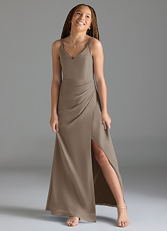 Azazie Leo Junior Taupe Mermaid Pleated Chiffon Dress image4