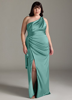 Azazie Maive Robes de demoiselle d'honneur Robe Fourreau en Satin extensible Rayé Aqua image10