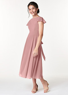 Azazie Payton Junior Dusty Rose A-Line Bow Chiffon Dress image5