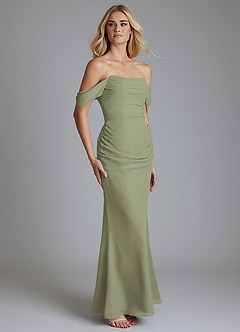 Azazie Luiza Bridesmaid Dresses Pistachio Mermaid Off the Shoulder Chiffon Dress image4
