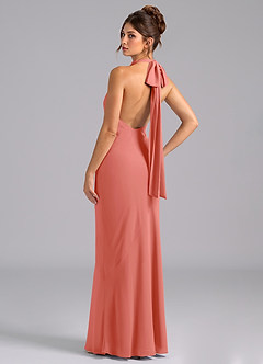 Azazie Velli Brudtärnklänningar Klä av Sjöjungfru i Chiffong Hög hals Laxrosa image7