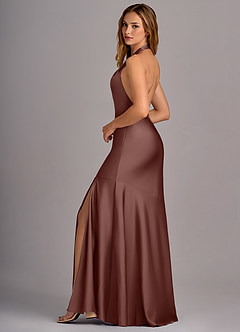 Azazie Lorena Bridesmaid Dresses Espresso Mermaid Pleated Stretch Satin Dress image5