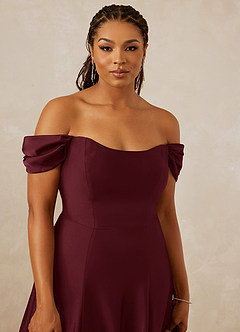 Christian Siriano Bridal for Azazie 1002 Bridesmaid Dresses Cabernet A-Line Off the Shoulder Stretch Satin Convertible Dress image13