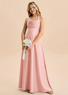 Azazie Kady Junior Powder Pink A-Line Sweetheart Neckline Stretch Satin Dress image3