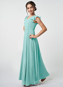 Azazie Claudine Junior Aqua A-Line Pleated Chiffon Dress image3