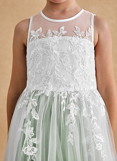 Azazie Bitsy Flower Girl Dresses Ivory Matcha A-Line Lace Tulle Dress image6