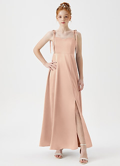 Azazie Rosey Junior A-Linie Herzausschnitt Metallischer Satin Kleid Englisches Rosa image5