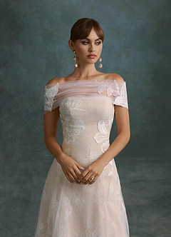 Azazie Berkely Trouwjurken Jurk van Tule met A-Lijn Off-shoulder Diamant Wit Champagne image5
