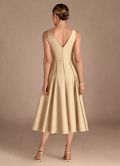 Azazie Fulton Mother of the Bride Dresses Champagne A-Line Pleated Stretch Satin Dress image3