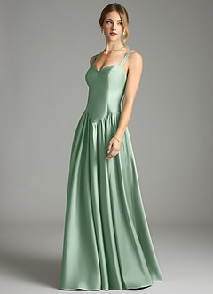 Azazie Evadina Vestidos de damas de honor Vestido de Agave de Satén Elástico de Corte en A con Corsé image3