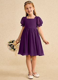 Azazie Jolie Flower Girl Dresses Grape A-Line with Sleeves Chiffon Dress image4