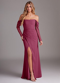 Azazie Hallie Bridesmaid Dresses Mulberry Mermaid Long Sleeve Chiffon Dress image1