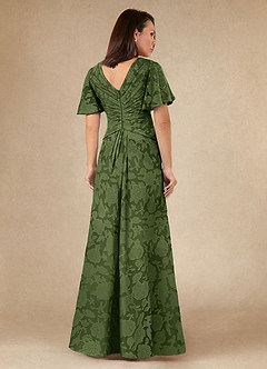 Azazie Emmeline Abiti per la Madre della Sposa Abito A-Line in Burnout Floreale Plissettato Oliva image5
