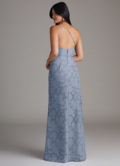 Azazie Mika Bridesmaid Dresses Dusty Blue Sheath One Shoulder Floral Burnout Dress image4