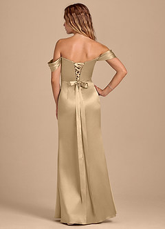 Azazie Shea Bridesmaid Dresses Champagne Mermaid Off the Shoulder Metallic Satin Convertible Dress image4
