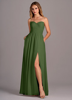 Azazie Joni Bridesmaid Dresses Olive A-Line Strapless Chiffon Convertible Dress image6