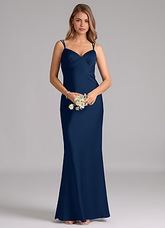 Azazie Suttona Robes de demoiselle d'honneur Robe Trapèze en Satin extensible Plissée Bleu Marine Foncé image6